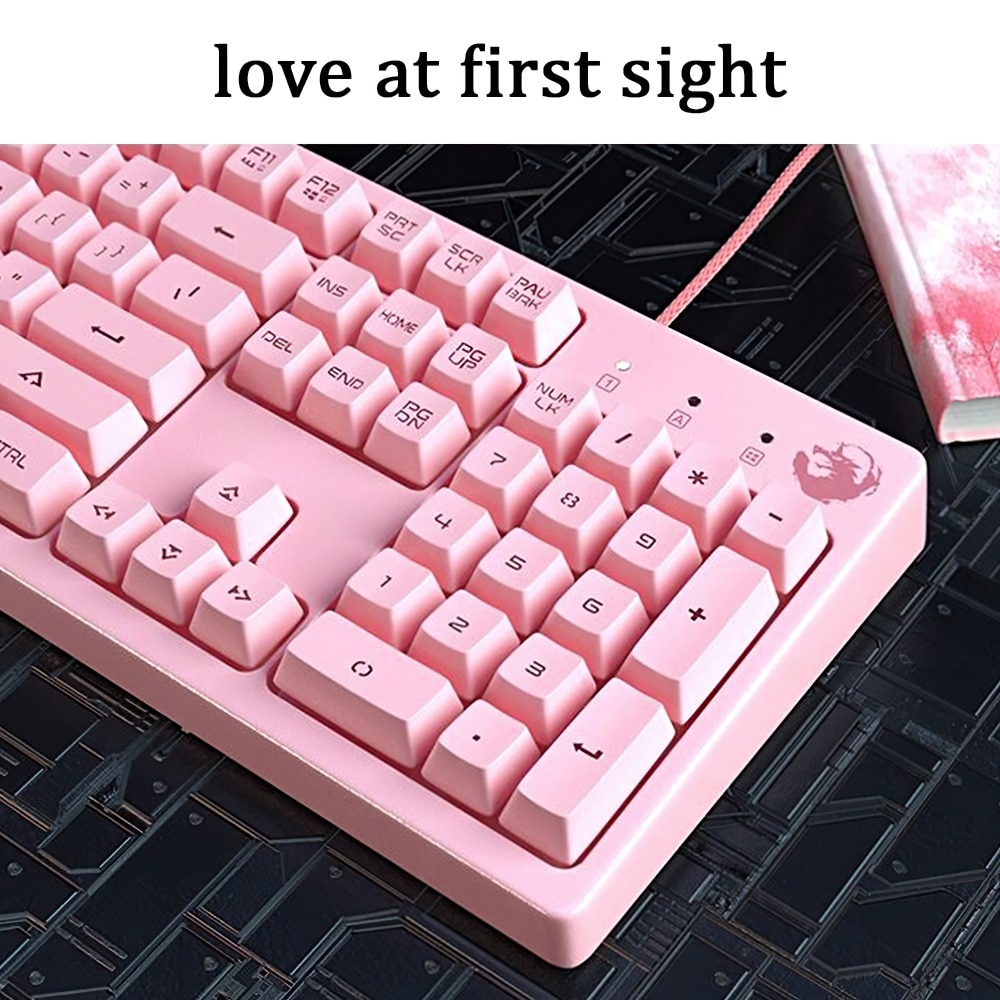 Mechanical Gaming Sets Keyboard Mouse Headset Combos Cute Pink Mechanical Teclado 3200 DPI Optical Mouse Headset for PC Gamer
