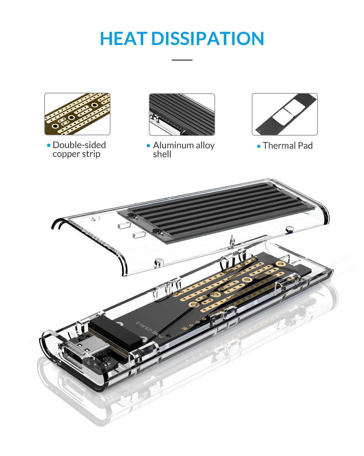ORICO M2 SSD Case NVME SSD Enclosure M.2 to USB Type C Transparent Hard Drive Enclosure for NVME PCIE NGFF SATA M/B Key SSD Disk