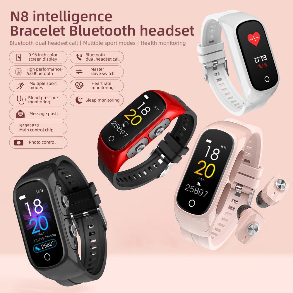 N8 Smart Watch 2 In1 Multifunctional Wireless TWS Bluetooth Earphone Bracelet Fitness Tracker Wristband Headset For Men Women