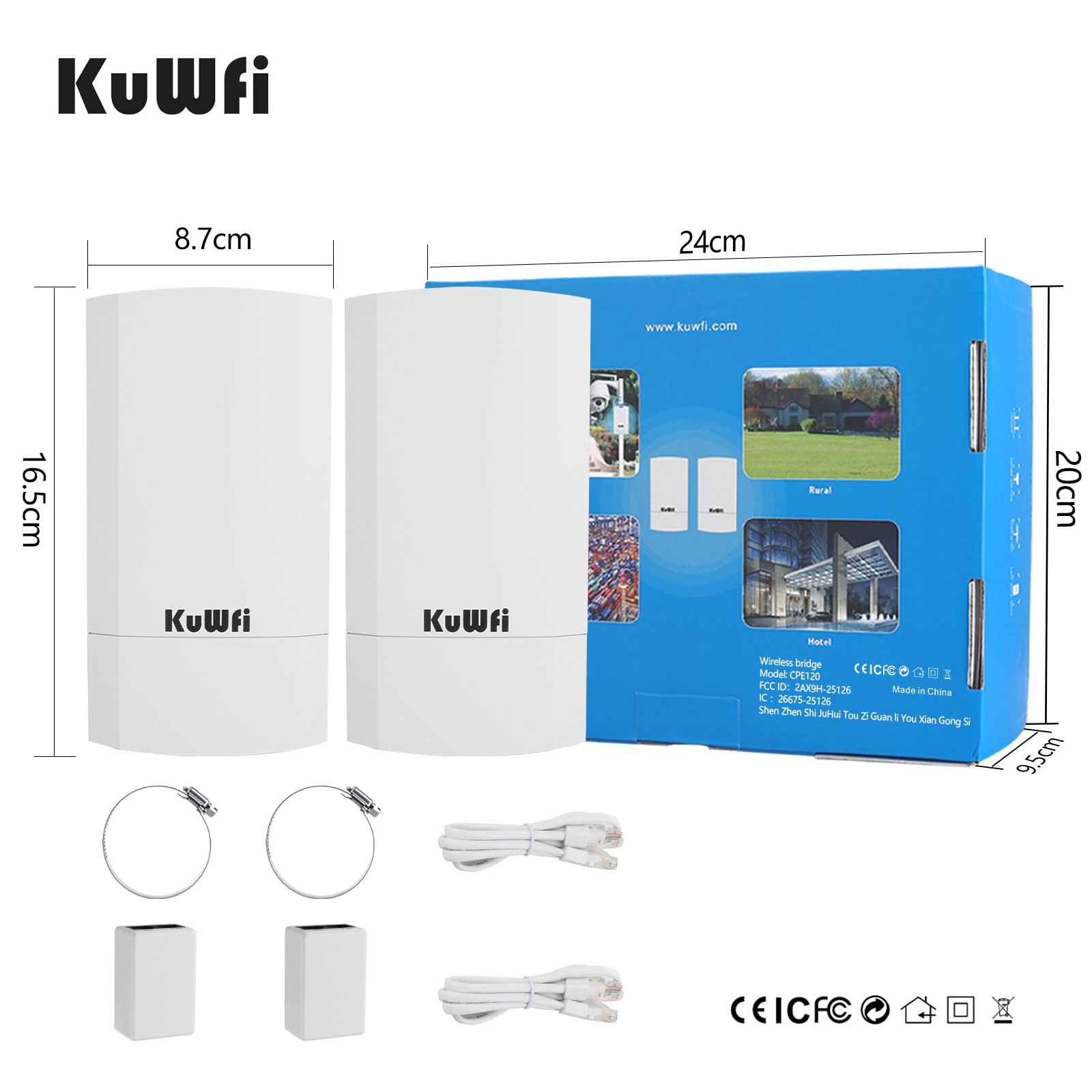 KuWfi Router 1KM 300Mbps Wireless Router Outdoor&Indoor CPE Router Kit Wireless Bridge Wifi Repeater Support WDS Long Range