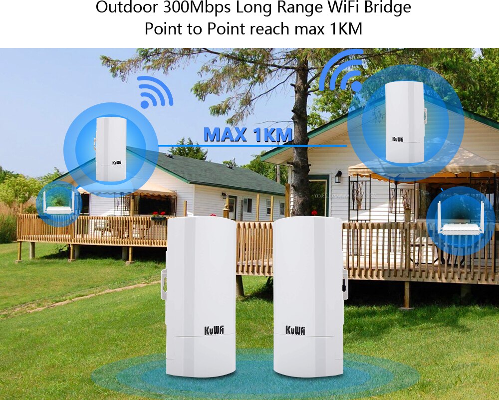 KuWfi Router 1KM 300Mbps Wireless Router Outdoor&Indoor CPE Router Kit Wireless Bridge Wifi Repeater Support WDS Long Range