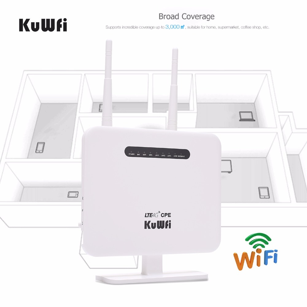 KuWFi Unlocked 4G LTE Router 300Mbps Wireless CPE Router&Wireless Modem AP LTE Router With SIM Card Solt 2*5Dbi External Antenna